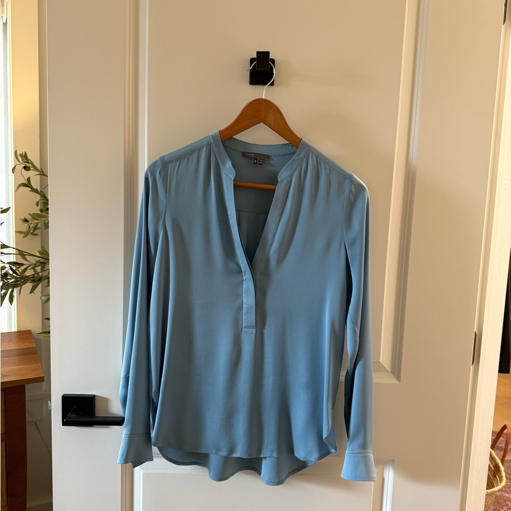 Vince Blue Silk V Neck Blouse